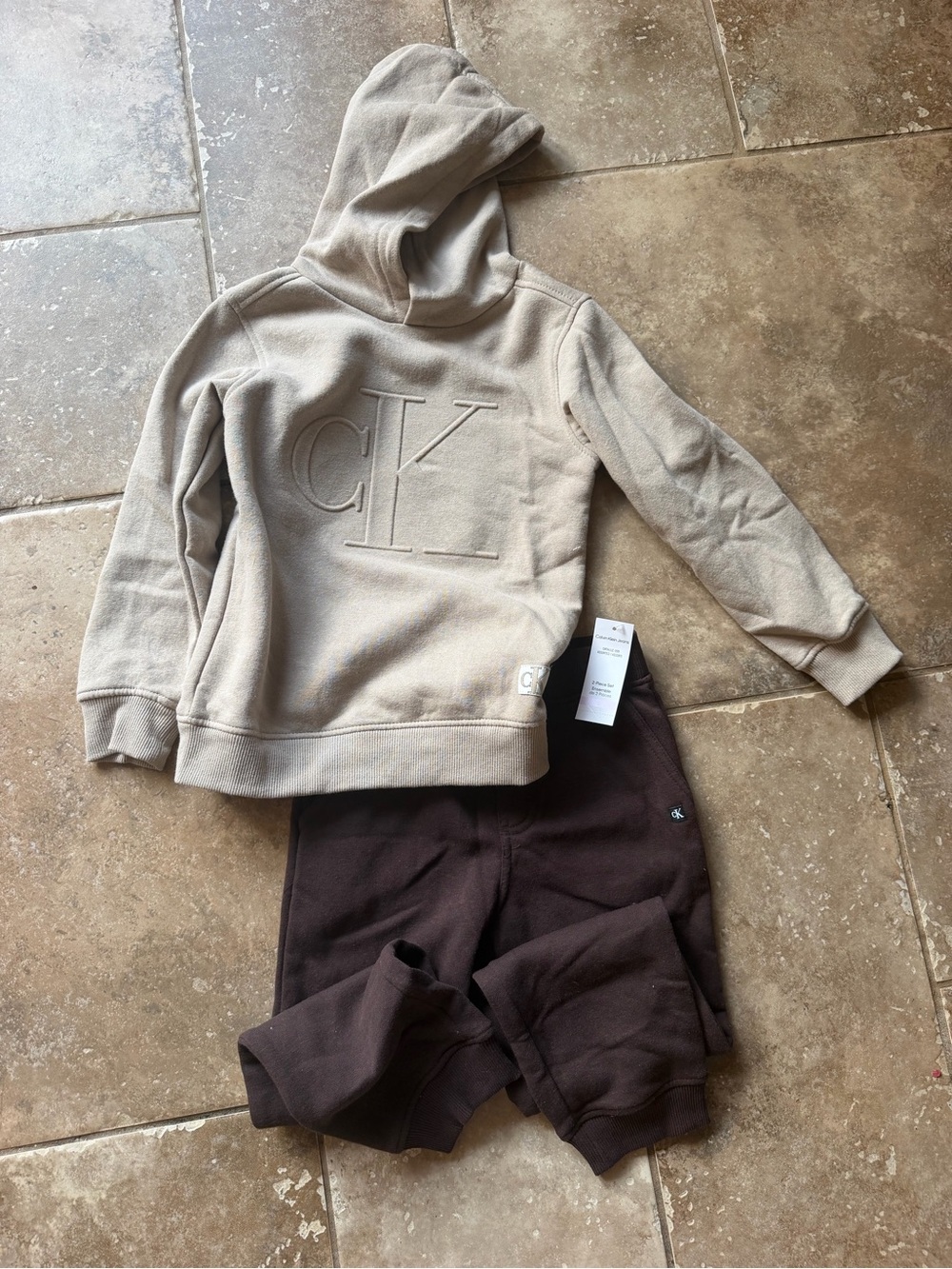 Calvin Klein Kids Beige Hoodie with Dark Brown Joggers